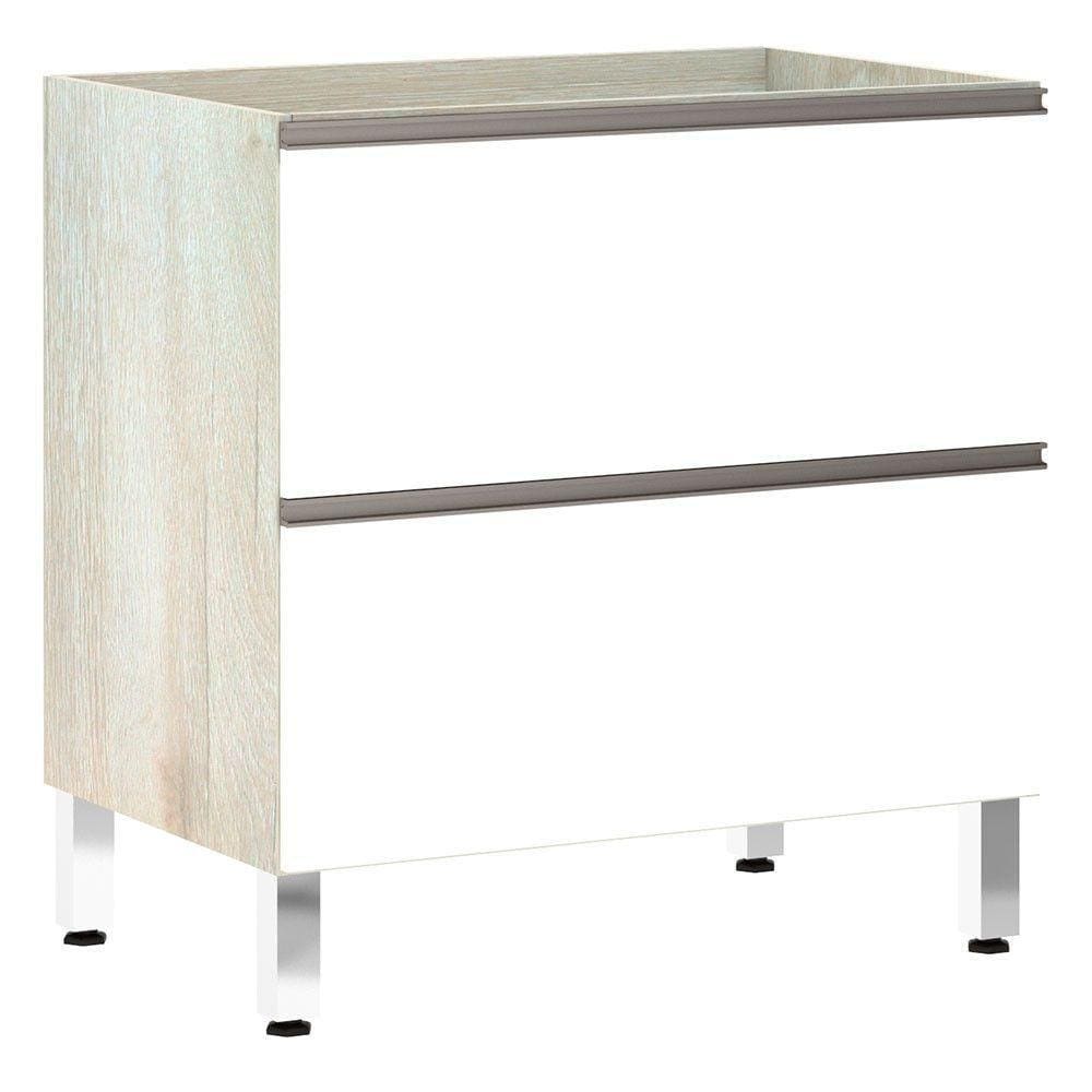 Balcão Sem Tampo 80cm Misto Basculante Luci Legno Crem e Branco