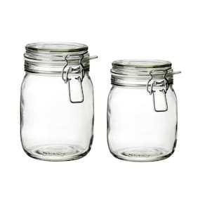 Jogo 2 Potes Vidro Vedação Hermética Silicone e Trava Inox Premium 830ml e 1 Litro - Yangzi