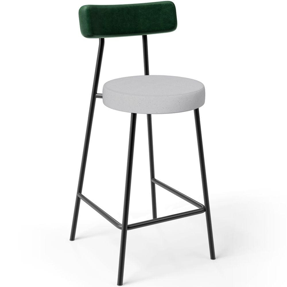 Banqueta Baixa Bar Cozinha E Sala De Jantar Milão L02 Facto Verde Musgo Linho Cinza -LyamDecor