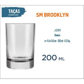 06 Copos Brooklyn 200Ml Água Refrigerante Suco Batida