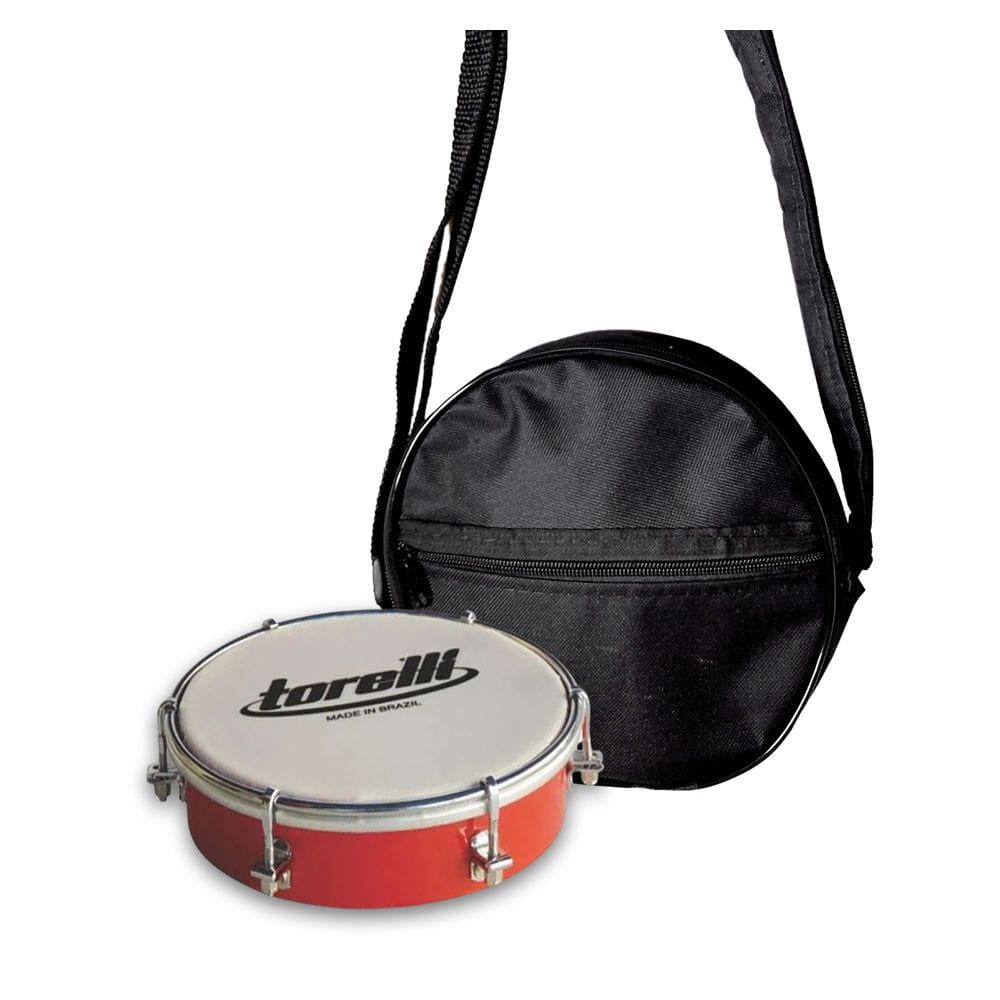 Kit Tamborim Pele Leitosa Torelli TT404 Verm e Bag Tamborim