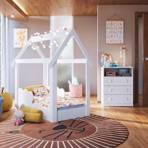Conjunto Infantil  Cama Montessoriana com Cômoda Branco
