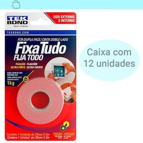 Caixa 12 Fita Dupla Face Fixa Tudo Uso Externo 25mm x 2m