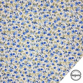 Tecido Tricoline Estampado Mini Botões - Azul com Creme - 50x150cm