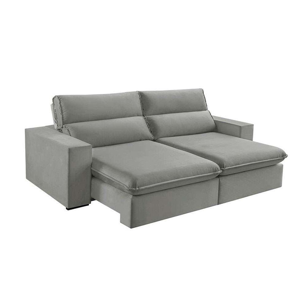 sofá 5 lugares retrátil e reclinável free veludo cinza prateado 290 cm