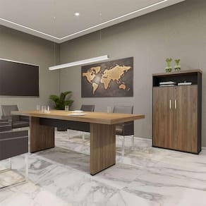 conjunto de mesa e armário de escritório executiva 2 pt marrom e preto