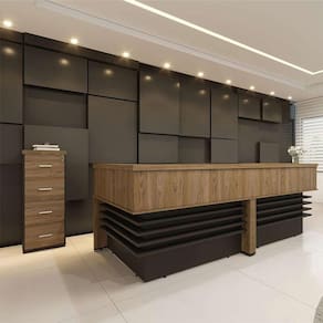 conjunto com 2 balcões de atendimento e gaveteiro executiva 4 gv marrom e preto
