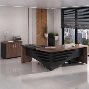 conjunto de mesa com armário de escritório executivo 2 pt charuto e preto