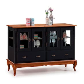 Buffet Aparador 4 Portas 2 Gavetas Prateleiras em Vidro 60510 Linz Móveis - Preto/Imbua Glazer