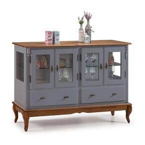 Buffet Aparador 4 Portas 2 Gavetas Prateleiras em Vidro 60510 Linz Móveis - Cinza/Imbua Glazer