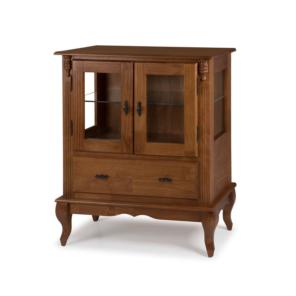 Cristaleira Madeira Maciça com 2 Portas e Laterais em Vidro Pés Luis XV 60312 Linz Móveis - Imbuia Glazer