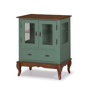 Cristaleira com 2 Portas e Laterais em Vidro Pés Luis XV 60312 Linz Móveis - Verde Musgo/Imbuia Glazer
