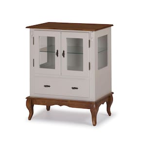 Cristaleira com 2 Portas e Laterais em Vidro Pés Luis XV 60312 Linz Móveis - Off White/Imbuia Glazer