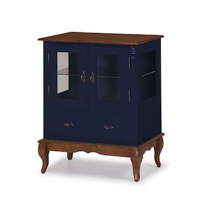 Cristaleira com 2 Portas e Laterais em Vidro Pés Luis XV 60312 Linz Móveis - Azul Petróleo/Imbuia