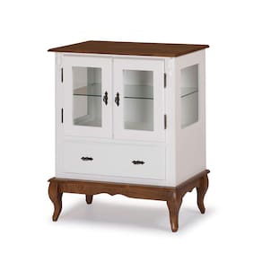 Cristaleira com 2 Portas e Laterais em Vidro Pés Luis XV 60312 Linz Móveis - Branco/Imbuia Glazer