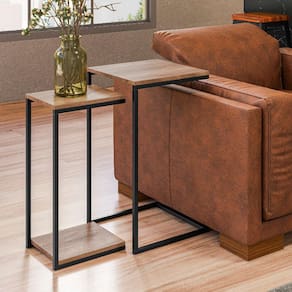 Mesa Lateral Sofá Conjunto Aurora com 2 Peças Pés Metálicos Estilo Industrial Cor Demolição e Preto - Dream Home Design