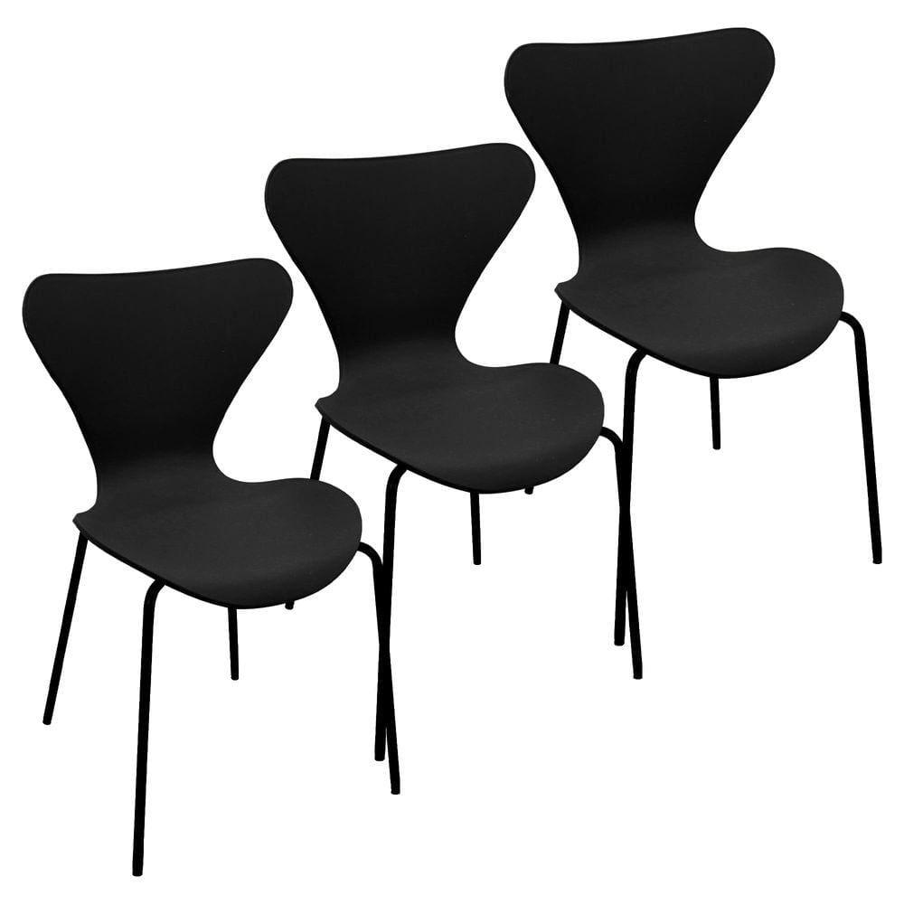Kit 3 Cadeiras Jacobsen Polipropileno Sala Jantar Base Preta - Preto