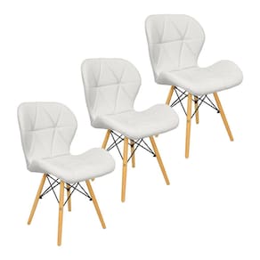 Kit 3 Cadeiras Charles Eames Eiffel Slim Wood Estofada - Branca