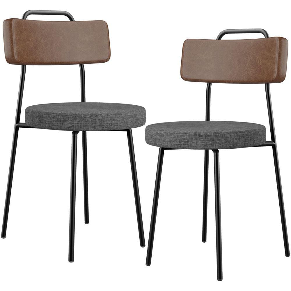 Kit 02 Cadeiras Estofada Para Sala Jantar Barcelona L02 Couríssimo Marrom Linho Cinza Escuro - Lyam