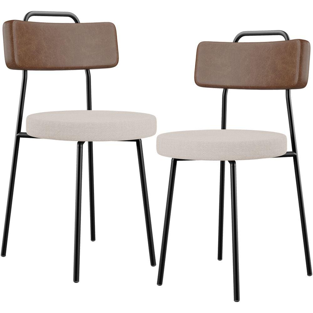 Kit 02 Cadeiras Decorativas Estofada Sala Jantar Barcelona L02 Couríssimo Marrom Linho Bege - Lyam