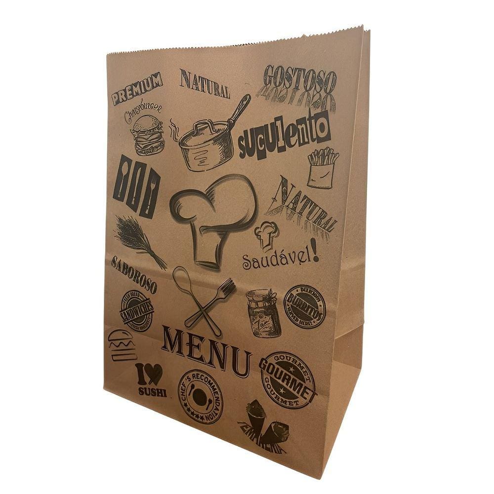 50 Sacos Kraft Delivery Sem Alça Menu de Papel G (32x30x19)