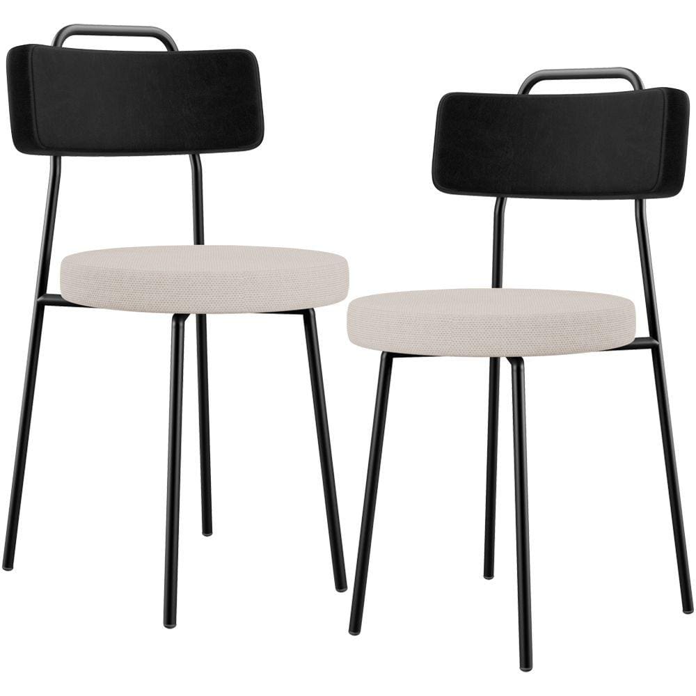 Kit 02 Cadeiras Decorativa Estofada Sala De Jantar Barcelona L02 Couríssimo Preto Linho Bege - Lyam