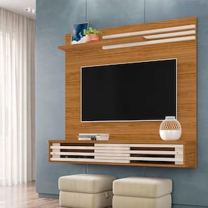Painel Para TV até 55 Polegadas Bancada Suspensa Frizz Sublime com Luminária de LED Cor Naturale e Off White - Madetec