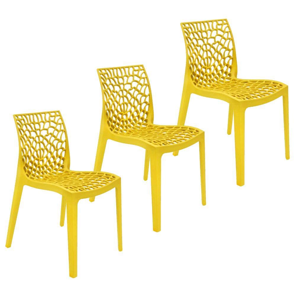 Kit 3 Cadeiras Gruvyer Design Cozinha Sala de Estar Jantar - Amarelo