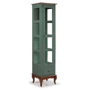 Cristaleira 1 Porta e Laterais em Vidro 3 Prateleiras 60110 Linz Móveis - Verde Musgo/Imbuia Glazer