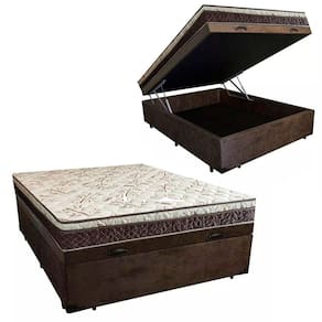 Cama Box Baú Casal Confort Suede Marrom + Colchão Casal Confort Molas Bonnel 65x138x188