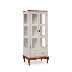 Cristaleira  2 Portas e Laterais em Vidro 1 Gaveta 60310 Linz Móveis - Off White/Imbuia Glazer