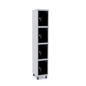 Roupeiro De Aço 1M 04 Portas Fechadura Pandin - Cinza/Preto