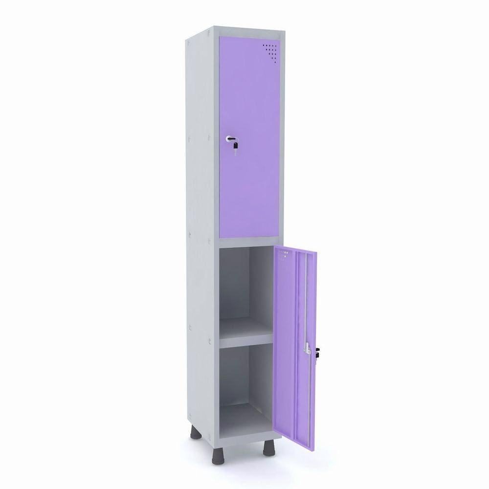 Roupeiro De Aço 1M 02 Portas C/ Prat. Fechadura Pandin - Cinza/Lilás