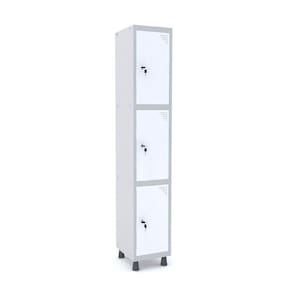 Roupeiro De Aço 1M 03 Portas Fechadura Pandin - Cinza/Branco