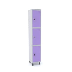 Roupeiro De Aço 1M 03 Portas Fechadura Pandin - Cinza/Lilás