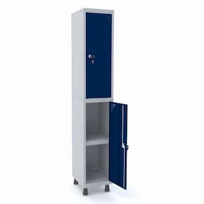 Roupeiro De Aço 1M 02 Portas C/ Prat. Fechadura Pandin - Cinza/Azul Del Rey