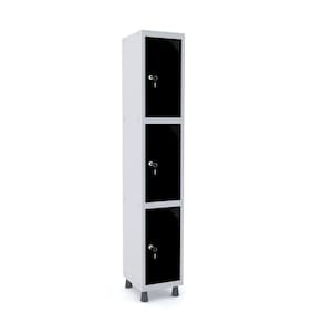 Roupeiro De Aço 1M 03 Portas Fechadura Pandin - Cinza/Preto