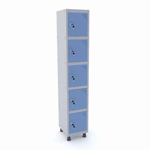 Roupeiro De Aço 1M 05 Portas Fechadura Pandin - Cinza/Azul Dalí