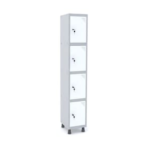 Roupeiro De Aço 1M 04 Portas Fechadura Pandin - Cinza/Branco