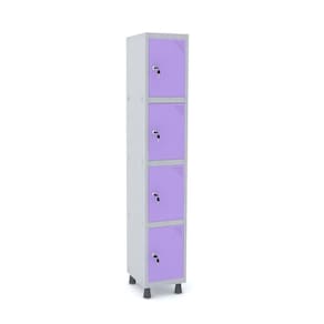 Roupeiro De Aço 1M 04 Portas Fechadura Pandin - Cinza/Lilás