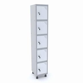 Roupeiro De Aço 1M 05 Portas Fechadura Pandin - Cinza/Branco