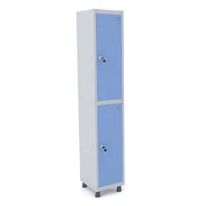 Roupeiro De Aço 1M 02 Portas Fechadura Pandin - Cinza/Azul Dalí