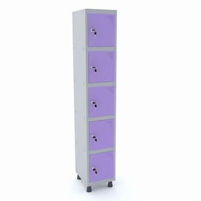 Roupeiro De Aço 1M 05 Portas Fechadura Pandin - Cinza/Lilás