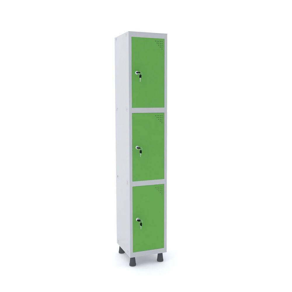 Roupeiro De Aço 1M 03 Portas Fechadura Pandin - Cinza/Verde