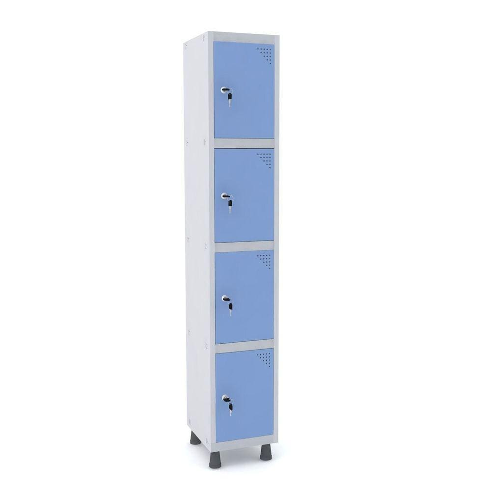 Roupeiro De Aço 1M 04 Portas Fechadura Pandin - Cinza/Azul Dalí