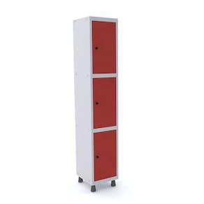 Roupeiro De Aço 1M 03 Portas Pitão Pandin - Cinza/Vermelho