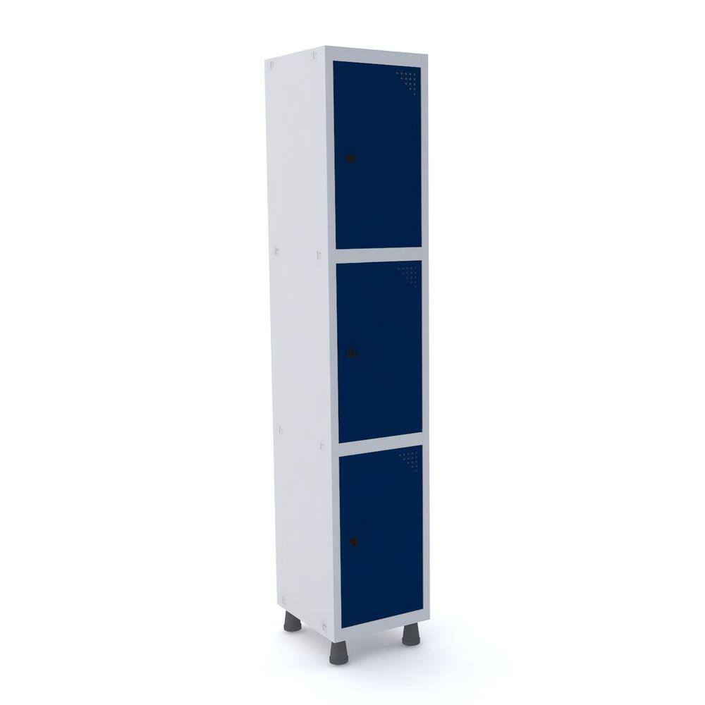 Roupeiro De Aço 1M 03 Portas Pitão Pandin - Cinza/Azul Del Rey