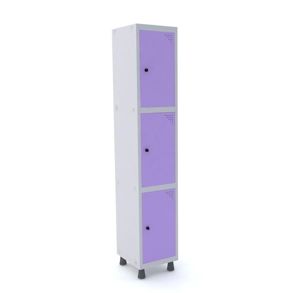 Roupeiro De Aço 1M 03 Portas Pitão Pandin - Cinza/Lilás