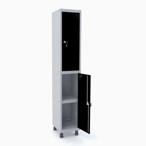 Roupeiro De Aço 1M 02 Portas C/ Prat. Fechadura Pandin - Cinza/Preto