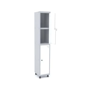Roupeiro De Aço 1M 02 Portas C/ Prat. Pitão Pandin - Cinza/Branco